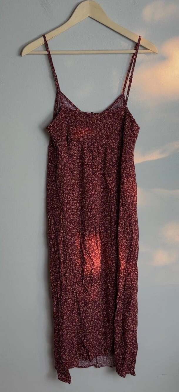 American Eagle Outfitters Burgundy Floral Midi Dress Size Large Women’s - Picture 2 of 8